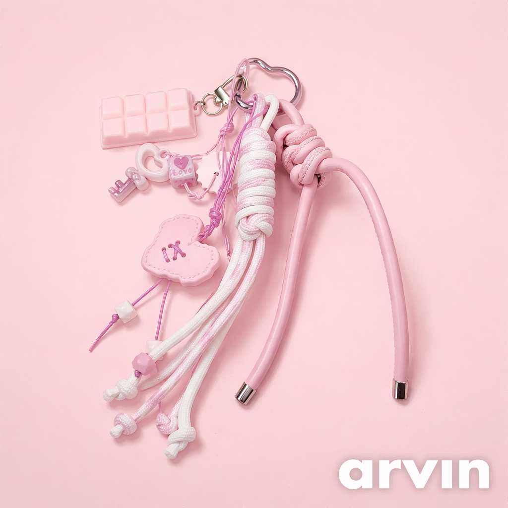 Pink Heart Charm Keychain