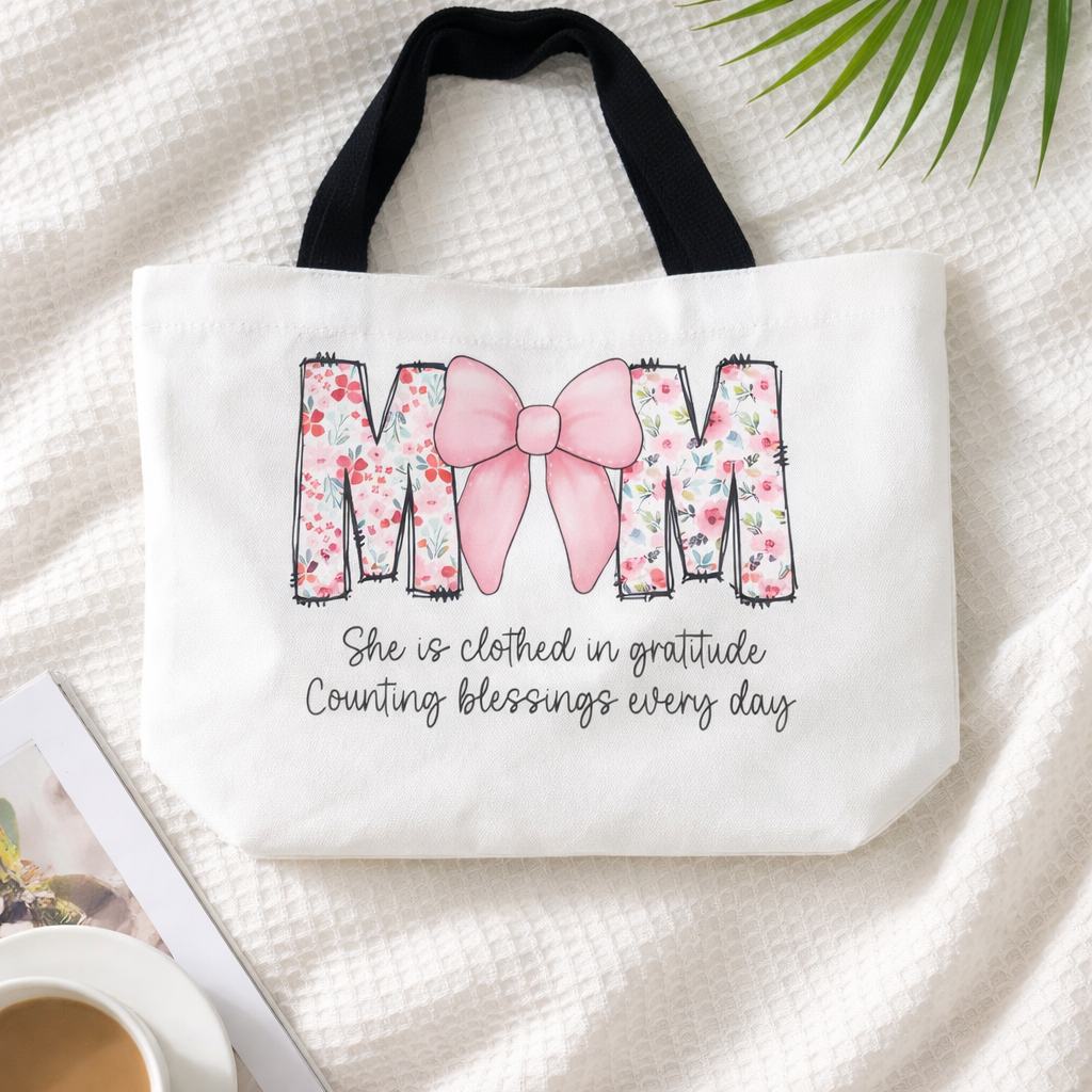 Mom Floral Bow Tote Bag