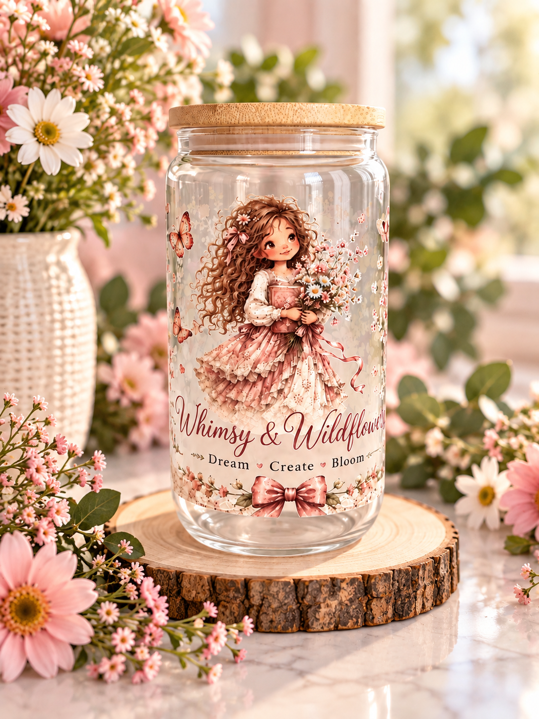 Whimsy & Wildflowers 16 oz Glass Cup
