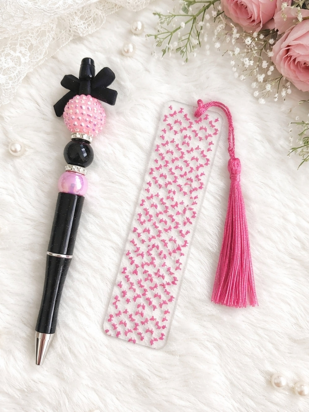 Pastel Bow Pen & Bookmark Set